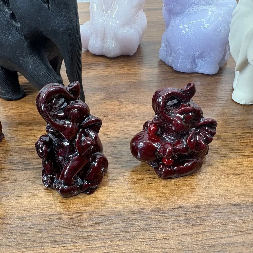 Vintage Elephants Red Resin Chinese Feng Shui, Brass, Two Candles Lot of‎ 12